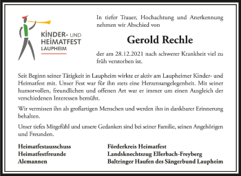 Anzeige von Gerold Rechle von Schwäbische Zeitung