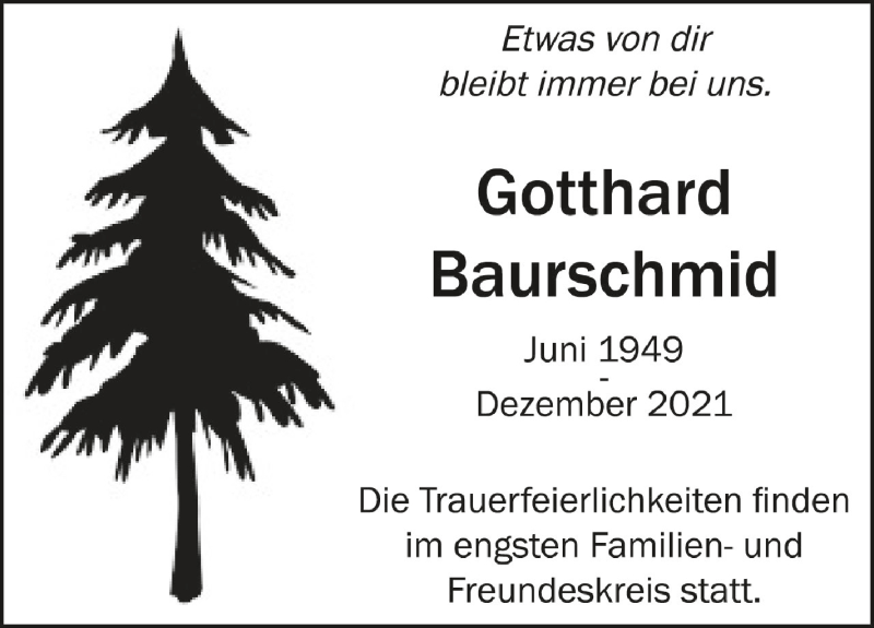  Traueranzeige für Gotthard Baurschmid vom 08.01.2022 aus Schwäbische Zeitung