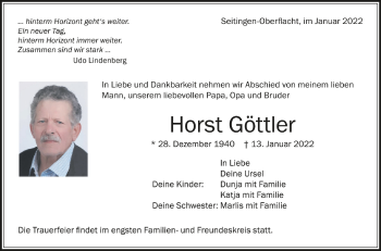 Anzeige von Horst Göttler von Schwäbische Zeitung