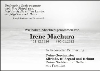 Anzeige von Irene Machura von Schwäbische Zeitung