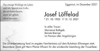 Anzeige von Josef Löffelad von Schwäbische Zeitung