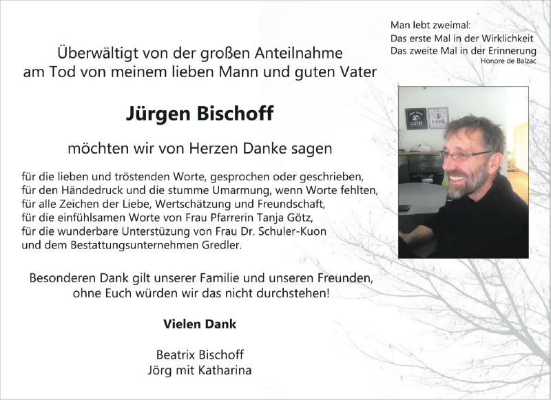  Traueranzeige für Jürgen Bischoff vom 05.01.2022 aus Schwäbische Zeitung