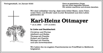 Anzeige von Karl-Heinz Ottmayer von Schwäbische Zeitung