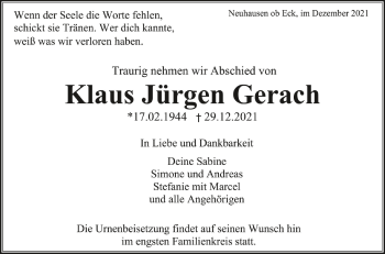 Anzeige von Klaus Jürgen Gerach von Schwäbische Zeitung