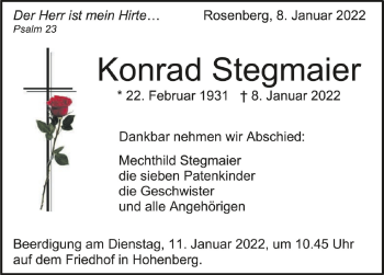 Anzeige von Konrad Stegmaier von Schwäbische Zeitung