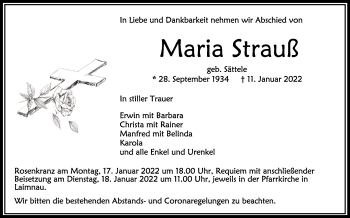 Anzeige von Maria Strauß von Schwäbische Zeitung
