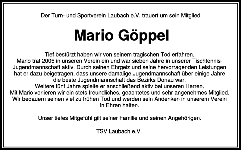 Traueranzeige für Mario Göppel vom 18.01.2022 aus Schwäbische Zeitung