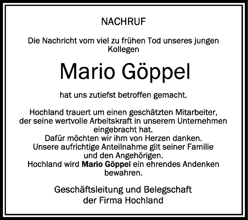  Traueranzeige für Mario Göppel vom 15.01.2022 aus Schwäbische Zeitung