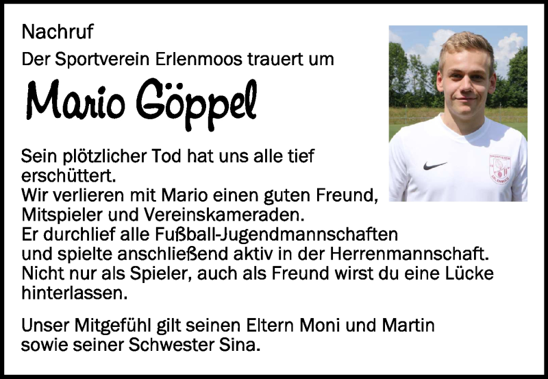  Traueranzeige für Mario Göppel vom 19.01.2022 aus Schwäbische Zeitung