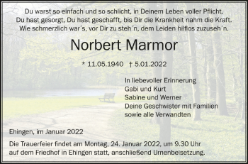 Anzeige von Norbert Marmor von Schwäbische Zeitung