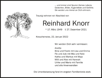 Anzeige von Reinhard Knorr von Schwäbische Zeitung