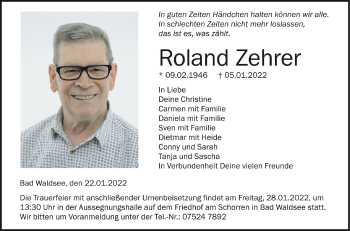 Anzeige von Roland Zehrer von Schwäbische Zeitung