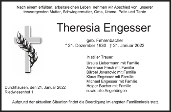 Anzeige von Theresia Engesser von Schwäbische Zeitung