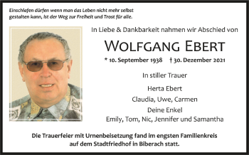 Anzeige von Wolfgang Ebert von Schwäbische Zeitung