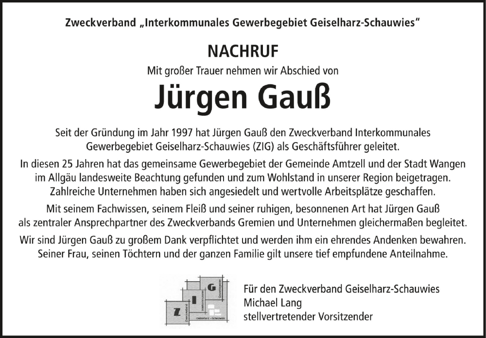  Traueranzeige für Jürgen Gauß vom 17.09.2022 aus Schwäbische Zeitung