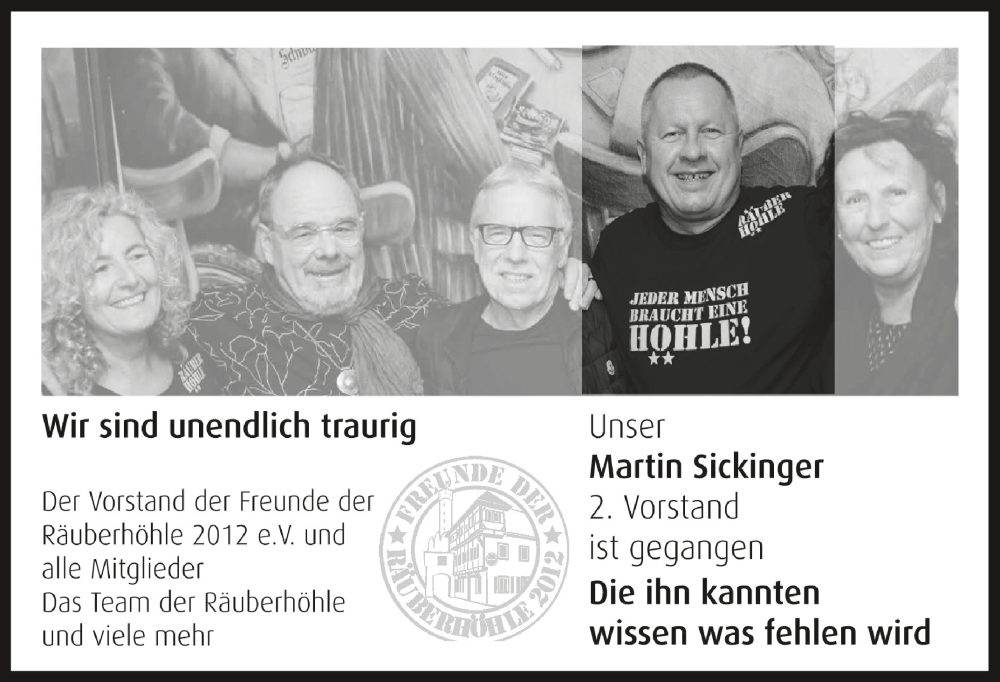  Traueranzeige für Martin Sickinger vom 30.11.2022 aus Schwäbische Zeitung