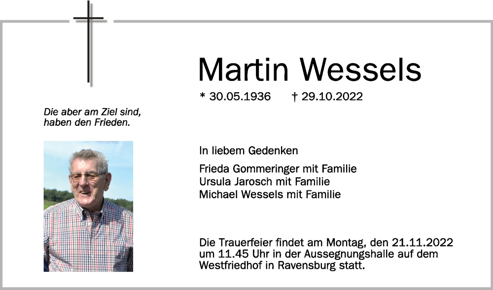  Traueranzeige für Martin Wessels vom 12.11.2022 aus Schwäbische Zeitung