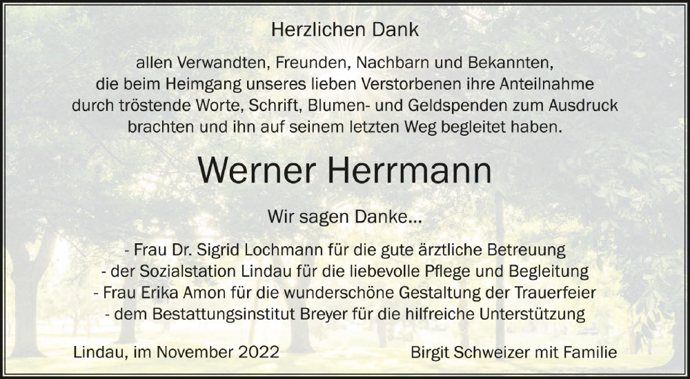  Traueranzeige für Werner Herrmann vom 10.11.2022 aus Schwäbische Zeitung