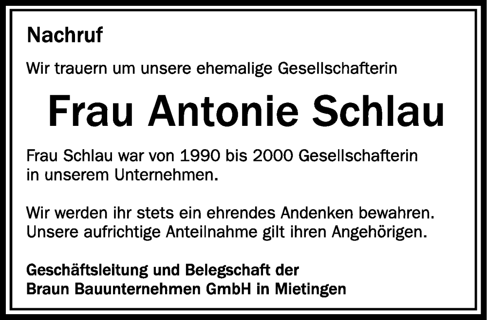  Traueranzeige für Antonie Schlau vom 13.12.2022 aus Schwäbische Zeitung