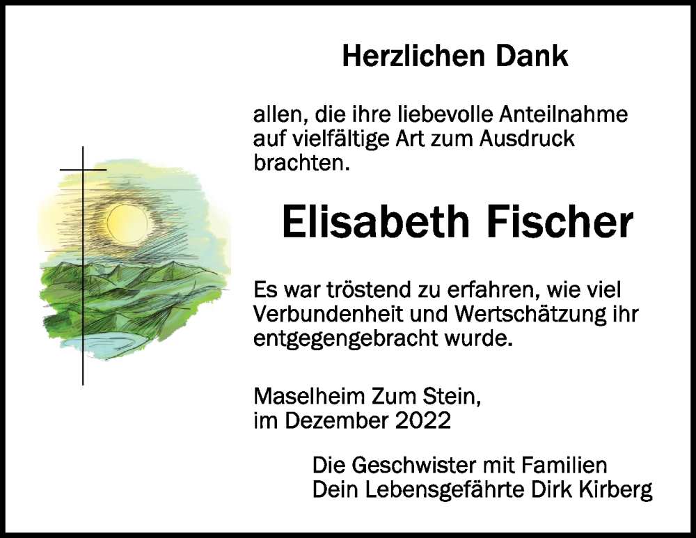  Traueranzeige für Elisabeth Fischer vom 17.12.2022 aus Schwäbische Zeitung