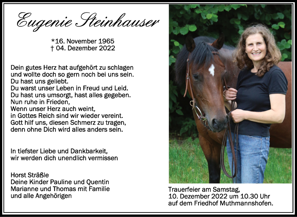  Traueranzeige für Eugenie Steinhauser vom 07.12.2022 aus Schwäbische Zeitung