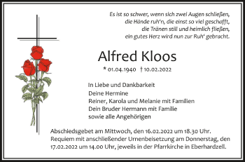 Anzeige von Alfred Kloos von Schwäbische Zeitung