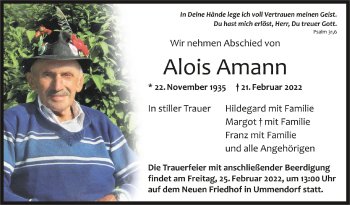 Anzeige von Alois Amann von Schwäbische Zeitung