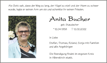 Anzeige von Anita Bucher von Schwäbische Zeitung