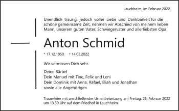 Anzeige von Anton Schmid von Schwäbische Zeitung