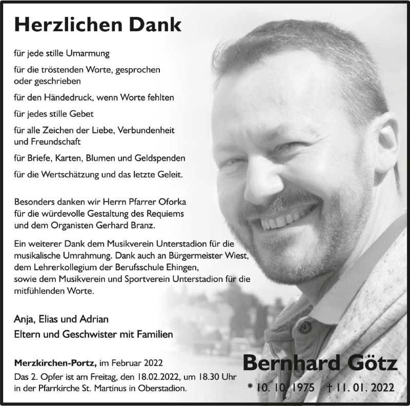  Traueranzeige für Bernhard Götz vom 15.02.2022 aus Schwäbische Zeitung