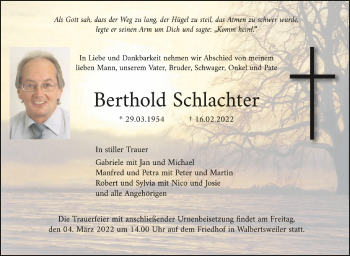 Anzeige von Berthold Schlachter von Schwäbische Zeitung