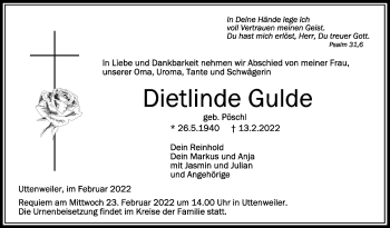 Anzeige von Dietlinde Gulde von Schwäbische Zeitung