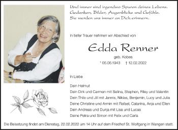 Anzeige von Edda Renner von Schwäbische Zeitung