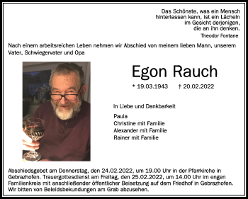 Anzeige von Egon Rauch von Schwäbische Zeitung