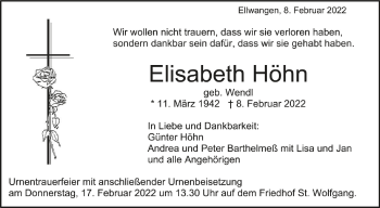 Anzeige von Elisabeth Höhn von Schwäbische Zeitung