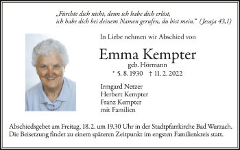 Anzeige von Emma Kempter von Schwäbische Zeitung