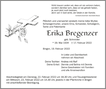 Anzeige von Erika Bregenzer von Schwäbische Zeitung