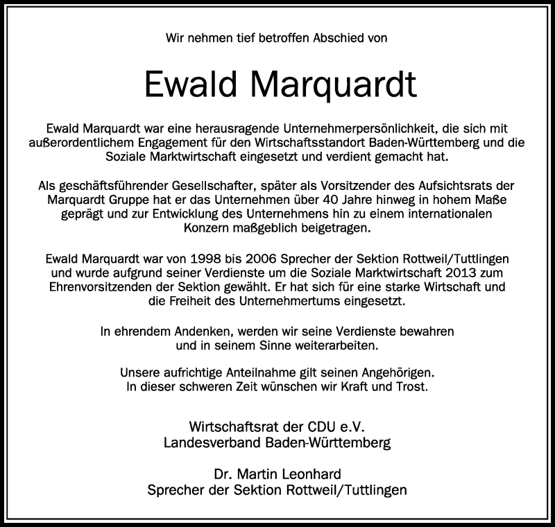  Traueranzeige für Ewald Marquardt vom 10.02.2022 aus Schwäbische Zeitung