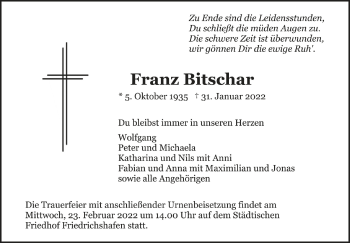 Anzeige von Franz Bitschar von Schwäbische Zeitung