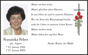 Anzeige von Franziska Feber von Schwäbische Zeitung