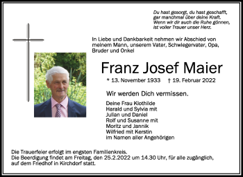 Anzeige von Franz Josef Maier von Schwäbische Zeitung