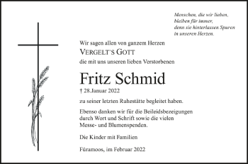 Anzeige von Fritz Schmid von Schwäbische Zeitung
