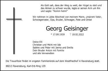 Anzeige von Georg Geisinger von Schwäbische Zeitung