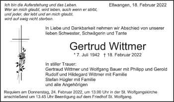 Anzeige von Gertrud Wittmer von Schwäbische Zeitung