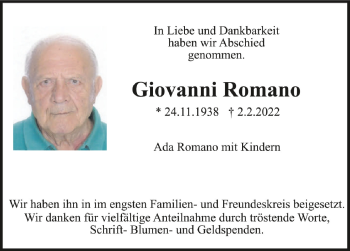 Anzeige von Giovanni Romano von Schwäbische Zeitung