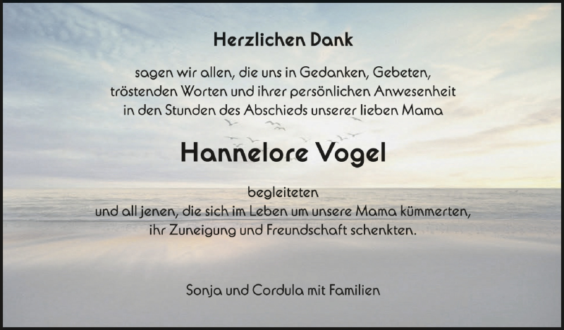  Traueranzeige für Hannelore Vogel vom 05.02.2022 aus Schwäbische Zeitung