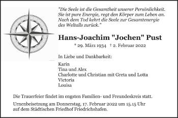 Anzeige von Hans-Joachim  Pust von Schwäbische Zeitung