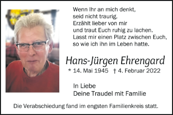 Anzeige von Hans-Jürgen Ehrengard von Schwäbische Zeitung