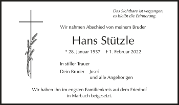 Anzeige von Hans Stützle von Schwäbische Zeitung