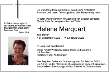 Anzeige von Helene Marquart von Schwäbische Zeitung